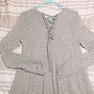 Soft Gray Lace-Up Long Sleeve Shirt